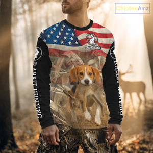 Personalized Rabbit Hunting Shirt 3D All Over Print with Beagle Dog and US Flag Hunting Gift NHT157