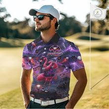 Load image into Gallery viewer, Personalized Mens Golf Polo Shirts Angry Flamingo Golfer Gothic Lightning Theme Team Name Shirt NHT804