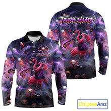 Load image into Gallery viewer, Personalized Mens Golf Polo Shirts Angry Flamingo Golfer Gothic Lightning Theme Team Name Shirt NHT804