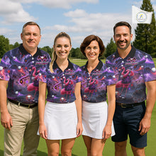 Load image into Gallery viewer, Personalized Mens Golf Polo Shirts Angry Flamingo Golfer Gothic Lightning Theme Team Name Shirt NHT804