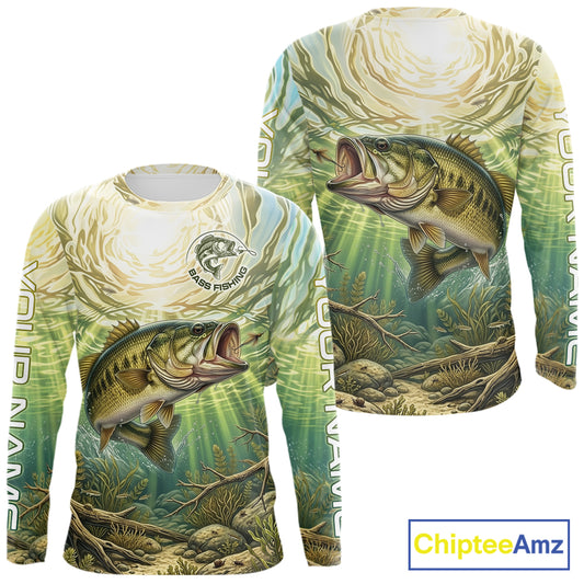 Largemouth Bass Fishing Jerseys For Men, Personalized Bass Long Sleeve Fishing Shirts NHT807