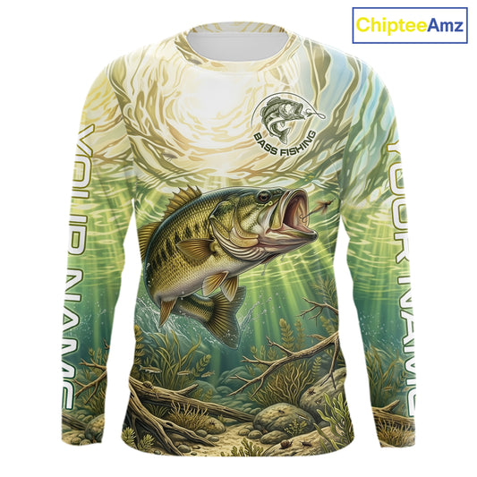 Largemouth Bass Fishing Jerseys For Men, Personalized Bass Long Sleeve Fishing Shirts NHT807