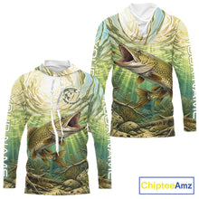Load image into Gallery viewer, Northern Pike Fishing Jerseys For Men, Personalized Northern Pike Long Sleeve Hooded Fishing Shirts NHT808
