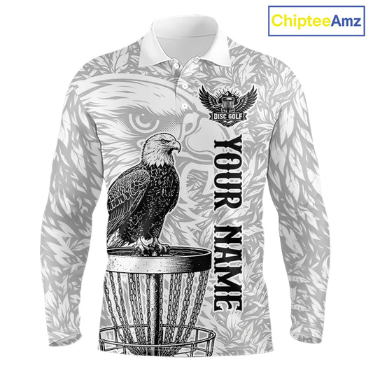 Custom Bald Eagle Mens Disc Golf Polo Shirt, Personalized Team Name Disc Golf Shirt NHT815