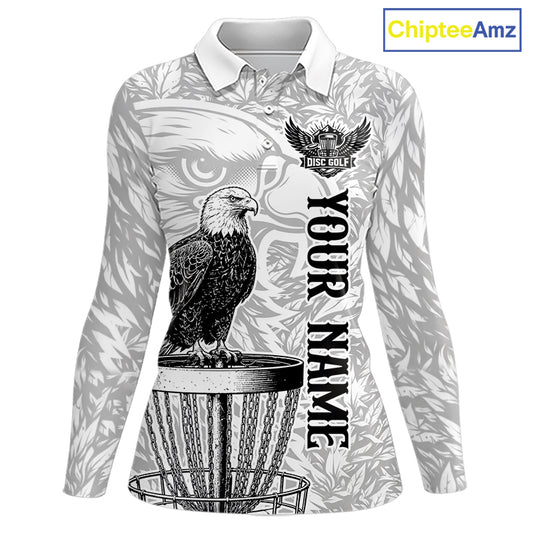 Custom Bald Eagle Womens Disc Golf Polo Shirt, Personalized Team Name Disc Golf Shirt NHT815