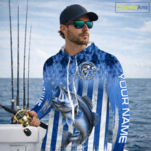 Load image into Gallery viewer, Custom Bass Fishing Shirt 3D Personalized Team Name Long Sleeve Hooded UV Protection Fishing Jersey|Blue 