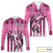 Load image into Gallery viewer, Custom Bass Fishing Shirt 3D Personalized Team Name Long Sleeve Hooded UV Protection Fishing Jersey|Pink 
