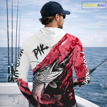 Load image into Gallery viewer, Personalized Red Northern Pike Fishing Jersey, Team Pike Fishing Long Sleeve Hooded Tournament Shirt NHT819