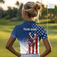 Load image into Gallery viewer, Person wearing a golf shirt with an American flag design on a golf course
