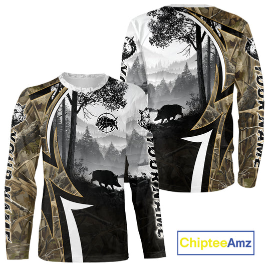 Personalized Wild Hog Hunting Camo Full Printing Shirts, Boar Hunting Shirt NHT319