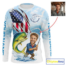 Load image into Gallery viewer, Personalized Mahi Mahi Fishing Shirts Long Sleeve Custom Face Mahi Mahi Fishing Patriot Shirt NHT606