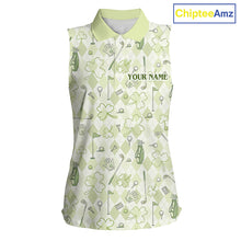 Load image into Gallery viewer, Custom Women's Sleeveless Golf Polo Shirt Lucky Shamrock Argyle Pattern Personalized Team Name|Green NHT969 - Women's Slee...