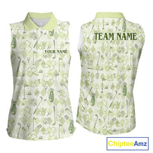 Load image into Gallery viewer, Custom Women's Sleeveless Golf Polo Shirt Lucky Shamrock Argyle Pattern Personalized Team Name