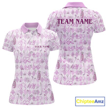 Load image into Gallery viewer, Custom Women’s Long Sleeve Golf Polo Shirt Lucky Shamrock Argyle Pattern Personalized Team Name