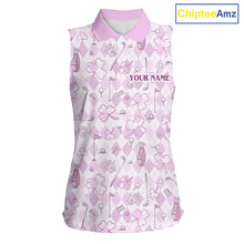 Load image into Gallery viewer, Custom Women's Sleeveless Golf Polo Shirt Lucky Shamrock Argyle Pattern Personalized Team Name|Pink NHT970 - Women's Sleev...