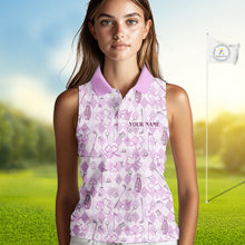Load image into Gallery viewer, Custom Women's Sleeveless Golf Polo Shirt Lucky Shamrock Argyle Pattern Personalized Team Name