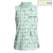 Load image into Gallery viewer, Custom Women's Sleeveless Golf Polo Shirt Lucky Shamrock Argyle Pattern Personalized Team Name|Tourquoise NHT971 - Women's...
