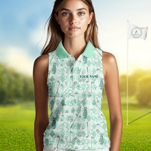 Load image into Gallery viewer, Custom Women's Sleeveless Golf Polo Shirt Lucky Shamrock Argyle Pattern Personalized Team Name