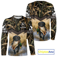 Load image into Gallery viewer, Mallard Duck Waterfowl Hunting Shirt Camo Personalized With Black Lab Dog, Hunting Shirts NHT167