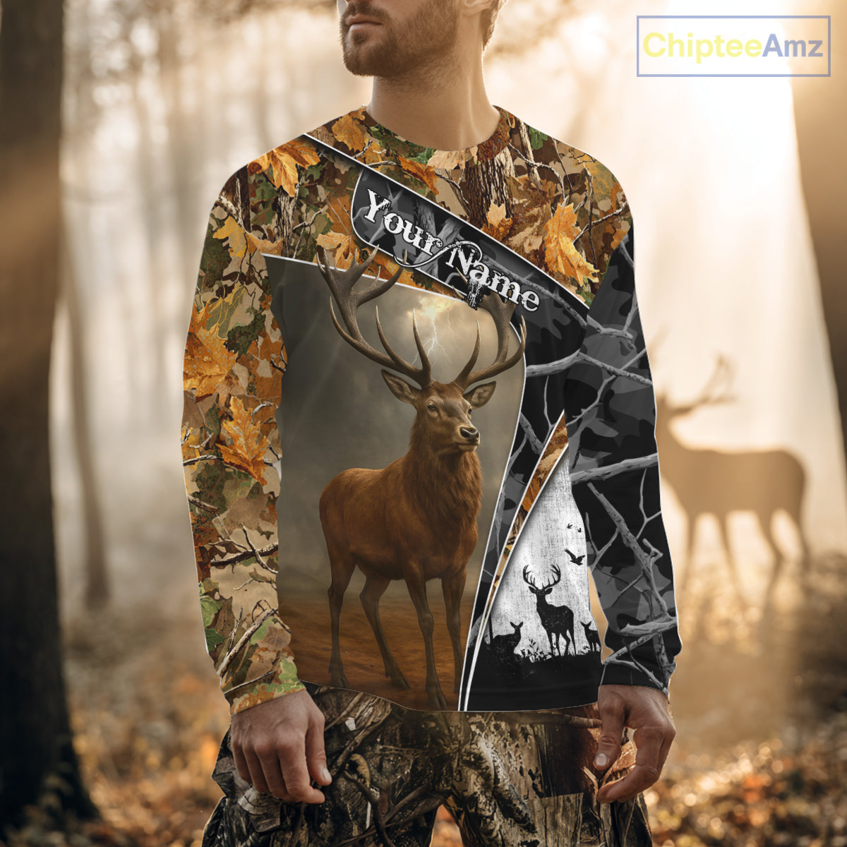 Red Deer Hunting Orange Camo Black - Personalized All Over Print Deer Hunting Clothes NHT171