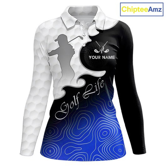 Custom Womens Golf Polo Shirt Blue Black Gradient, Personalized Name Golf Shirt, Gift For Golfer NHT826