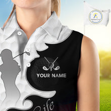 Load image into Gallery viewer, Custom Sleeveless Womens Golf Polo Shirt Blue Black Gradient, Personalized Name Golf Shirt, Gift For Golfer NHT826