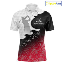 Load image into Gallery viewer, Custom Mens Golf Polo Shirt Red Black Gradient, Personalized Name Golf Shirt, Gift For Golfer NHT827