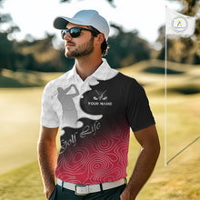 Load image into Gallery viewer, Custom Mens Golf Polo Shirt Red Black Gradient, Personalized Name Golf Shirt, Gift For Golfer NHT827