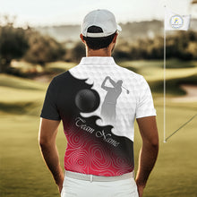 Load image into Gallery viewer, Custom Mens Golf Polo Shirt Red Black Gradient, Personalized Name Golf Shirt, Gift For Golfer NHT827