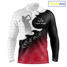 Load image into Gallery viewer, Custom Mens Golf Polo Shirt Red Black Gradient, Personalized Name Golf Shirt, Gift For Golfer NHT827