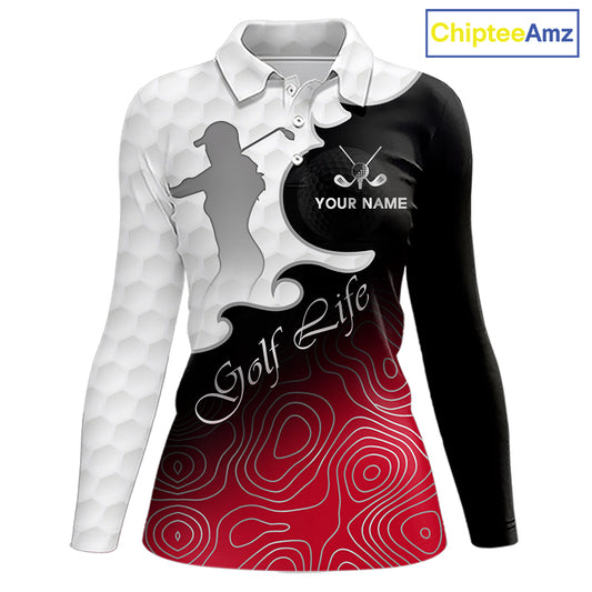 Custom Womens Golf Polo Shirt Red Black Gradient, Personalized Name Golf Shirt, Gift For Golfer NHT827