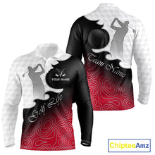 Load image into Gallery viewer, Custom Mens Golf Polo Shirt Red Black Gradient, Personalized Name Golf Shirt, Gift For Golfer NHT827