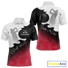 Load image into Gallery viewer, Custom Mens Golf Polo Shirt Red Black Gradient, Personalized Name Golf Shirt, Gift For Golfer NHT827