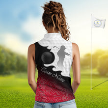 Load image into Gallery viewer, Custom Sleeveless Womens Golf Polo Shirt Red Black Gradient, Personalized Name Golf Shirt, Gift For Golfer NHT827