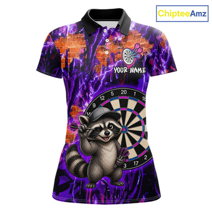 Funny Raccoon Dartboard Jersey For Women Dart Team Shirts Dart League Polo & 1/4 Zip 