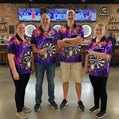 Funny Raccoon Dartboard Jersey For Men Dart Team Shirts Dart League Polo & 1/4 Zip NHT1137