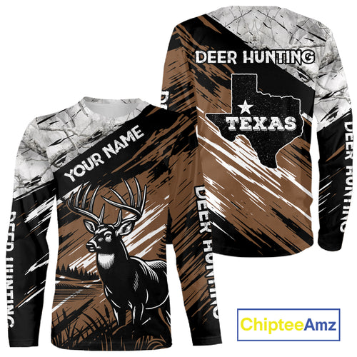 Deer Hunting Shirt 3D All Over Print Brown Black Gray Camo Deer With TX Flag Season NHT65