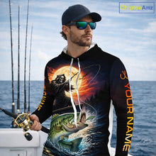 Load image into Gallery viewer, Personalized Fish Reaper Fishing Shirts Jerseys, Fish Reaper Sunset Bass Fishing Shirts Long Sleeve Hooded NHT829
