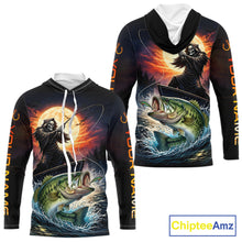 Load image into Gallery viewer, Personalized Fish Reaper Fishing Shirts Jerseys, Fish Reaper Sunset Bass Fishing Shirts Long Sleeve Hooded NHT829