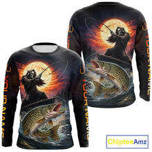 Load image into Gallery viewer, Personalized Fish Reaper Fishing Shirts Jerseys, Fish Reaper Sunset Pike Fishing Shirts Long Sleeve NHT830