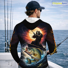 Load image into Gallery viewer, Personalized Fish Reaper Fishing Shirts Jerseys, Fish Reaper Sunset Crappie Fishing Shirts Long Sleeve Hooded NHT831