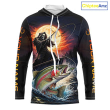 Load image into Gallery viewer, Personalized Fish Reaper Fishing Jerseys, Fish Reaper Sunset Rainbow Trout Fishing Shirts Long Sleeve Hooded NHT832