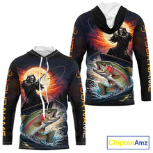 Load image into Gallery viewer, Personalized Fish Reaper Fishing Jerseys, Fish Reaper Sunset Rainbow Trout Fishing Shirts Long Sleeve Hooded NHT832