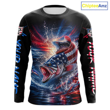 Load image into Gallery viewer, Patriotic Bass Fishing Long Sleeve Shirt – American Flag Design For Men