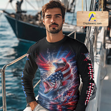 Load image into Gallery viewer, Patriotic Bass Fishing Long Sleeve Shirt – American Flag Design For Men
