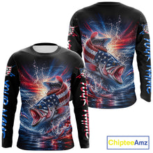 Load image into Gallery viewer, Patriotic Bass Fishing Long Sleeve Shirt – American Flag Design For Men