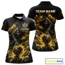 Load image into Gallery viewer, Custom Yellow Fire Grim Reaper Bowling Jersey for Women | Team Polo &amp; 1/4 Zip