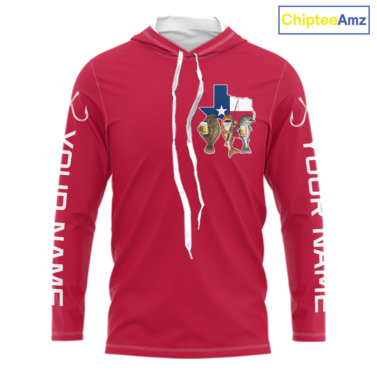 Texas Slam Funny Fishing Redfish, Trout, Flounder Fishing Shirts Long Sleeve Hooded For Men| Red NHT844