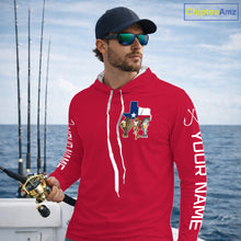 Load image into Gallery viewer, Texas Slam Funny Fishing Redfish, Trout, Flounder Fishing Shirts Long Sleeve Hooded For Men| Red NHT844