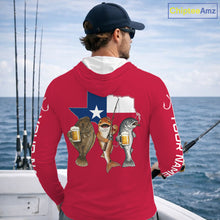 Load image into Gallery viewer, Texas Slam Funny Fishing Redfish, Trout, Flounder Fishing Shirts Long Sleeve Hooded For Men| Red NHT844